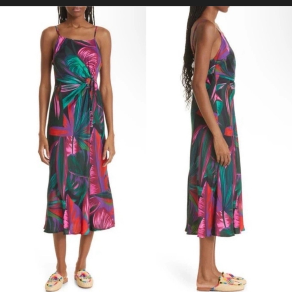 FARM Rio Vibrant Leaf Print Midi Dress